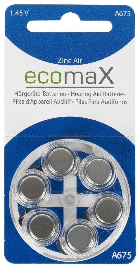 ecomax HÖRGERÄTE BATTERIE Typ 675 PR44 blau A675