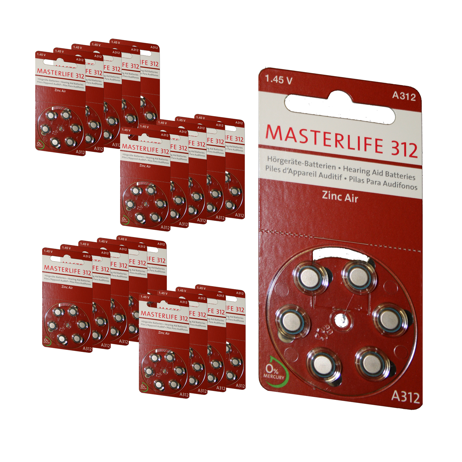 120 Stück Masterlife HÖRGERÄTE BATTERIE Typ 312 PR41 braun A312 Mercury Free 120 Stück Masterlife HÖRGERÄTE BATTERIE Typ 312 PR41 braun A312 Mercury Free