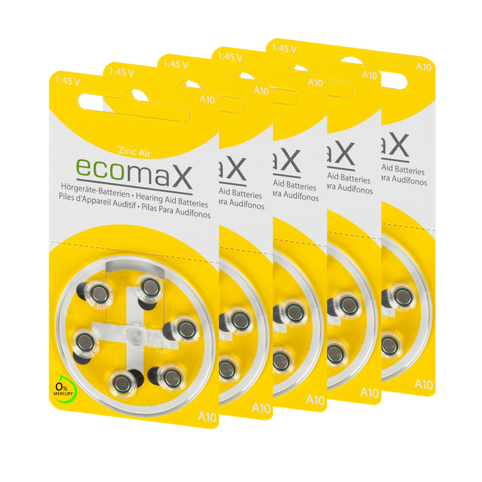 30 Batterien ecomax Hörgerätebatterie Typ 10 PR70 gelb A10 30 Batterien ecomax Hörgerätebatterie Typ 10 PR70 gelb A10