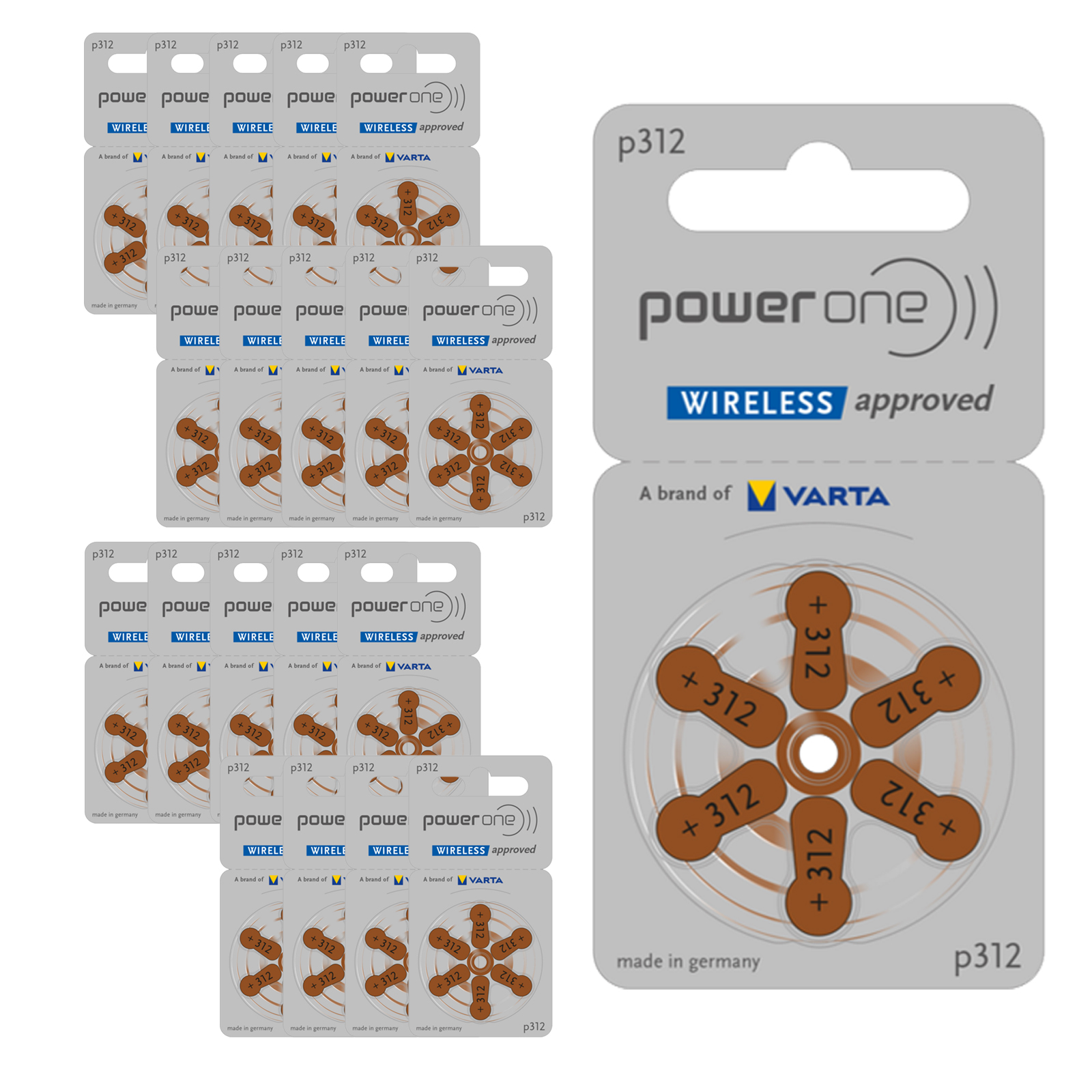 120 Stück PowerOne p312 Typ 312, PR41 Hörgeräte Batterie