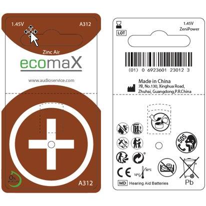 ecomax HÖRGERÄTE BATTERIE Typ 312 PR41 braun A312
