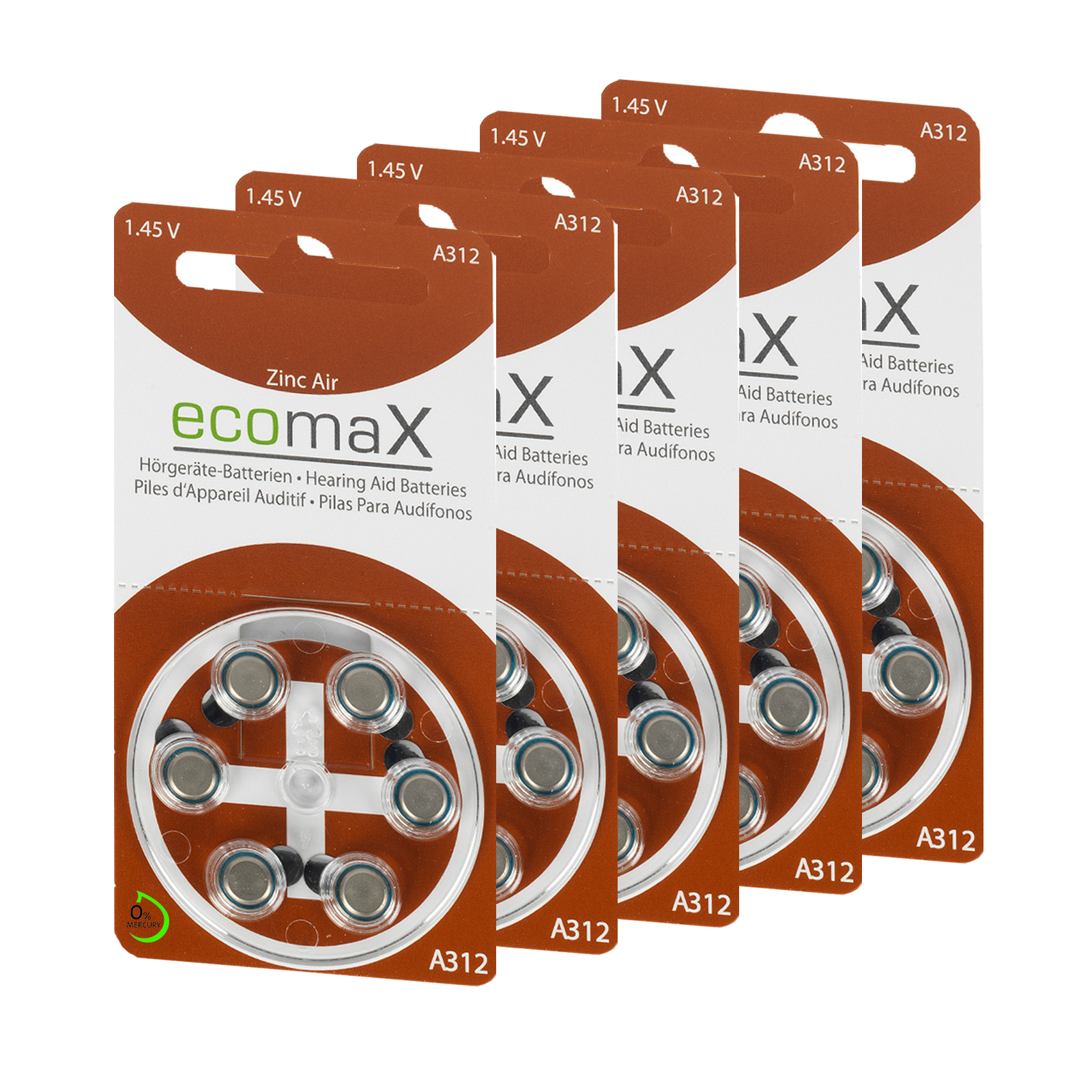 30 Batterien ecomax HÖRGERÄTEBATTERIE Typ 312 PR41 braun A312 30 Batterien ecomax HÖRGERÄTEBATTERIE Typ 312 PR41 braun A312