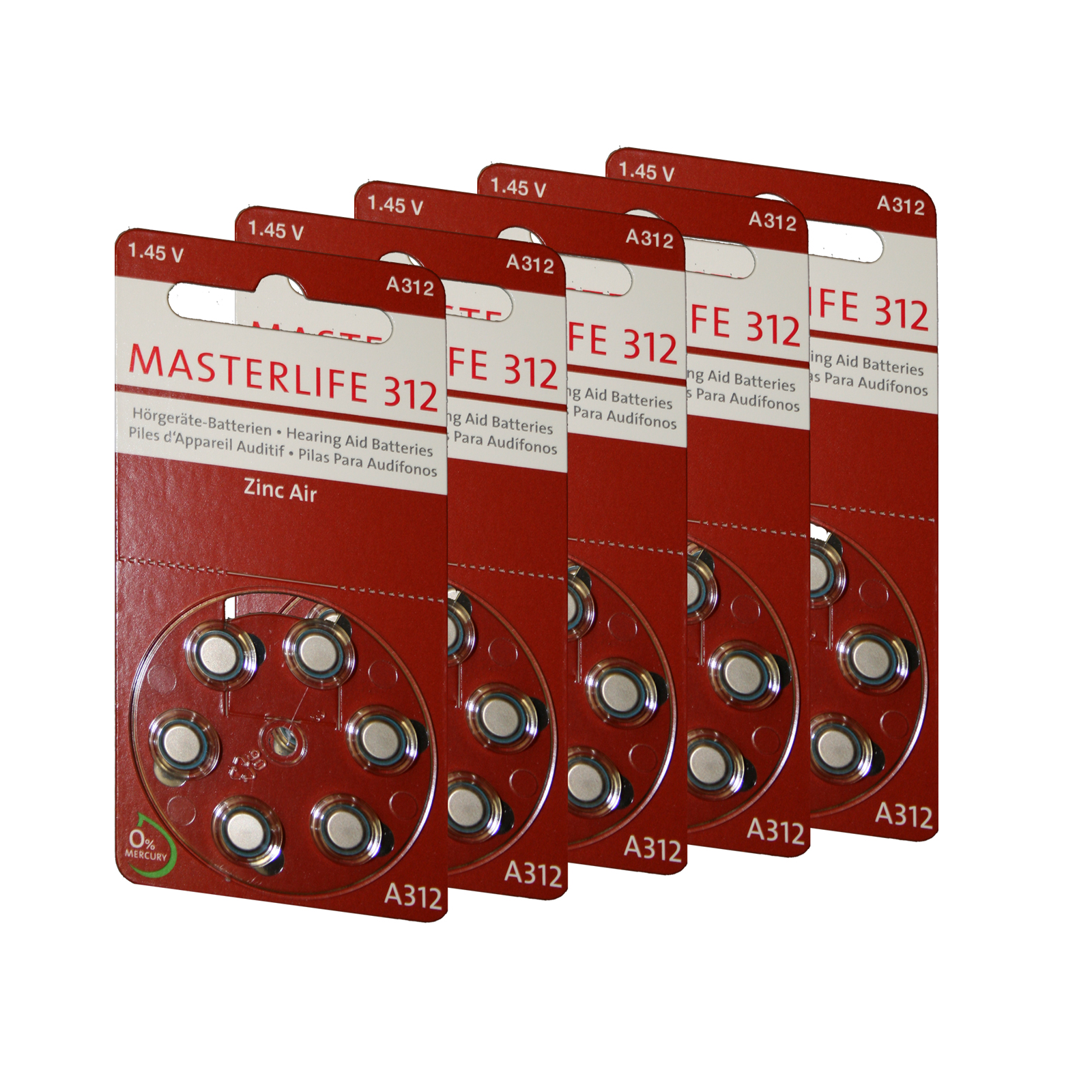 30 Stück Masterlife HÖRGERÄTE BATTERIE Typ 312 PR41 braun A312 Mercury Free
