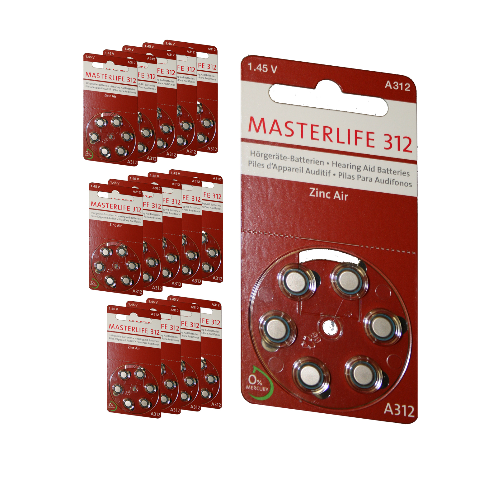 90 Stück Masterlife HÖRGERÄTE BATTERIE Typ 312 PR41 braun A312 Mercury Free 90 Stück Masterlife HÖRGERÄTE BATTERIE Typ 312 PR41 braun A312 Mercury Free