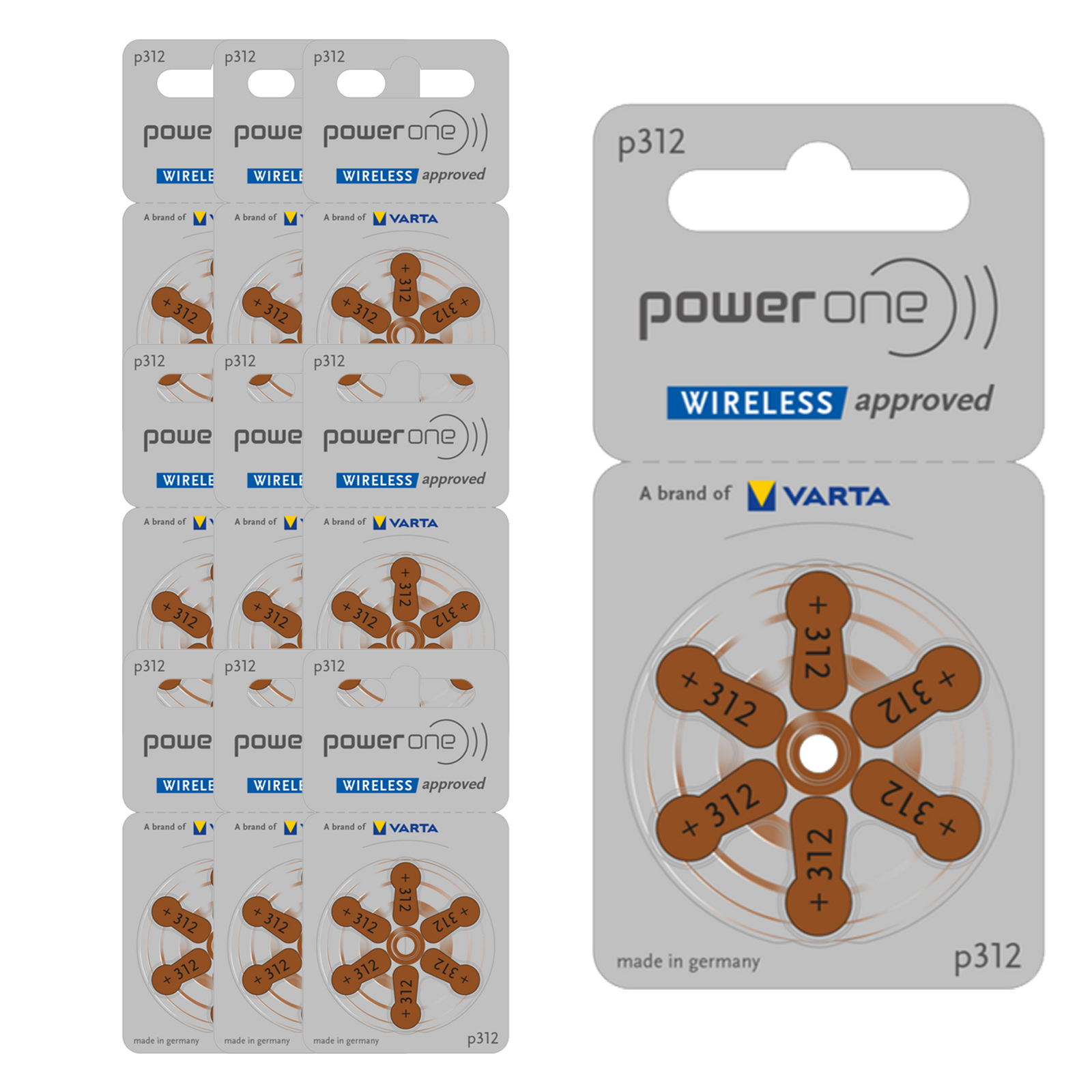 60 Stück PowerOne p312 Typ 312, PR41 Hörgeräte Batterie