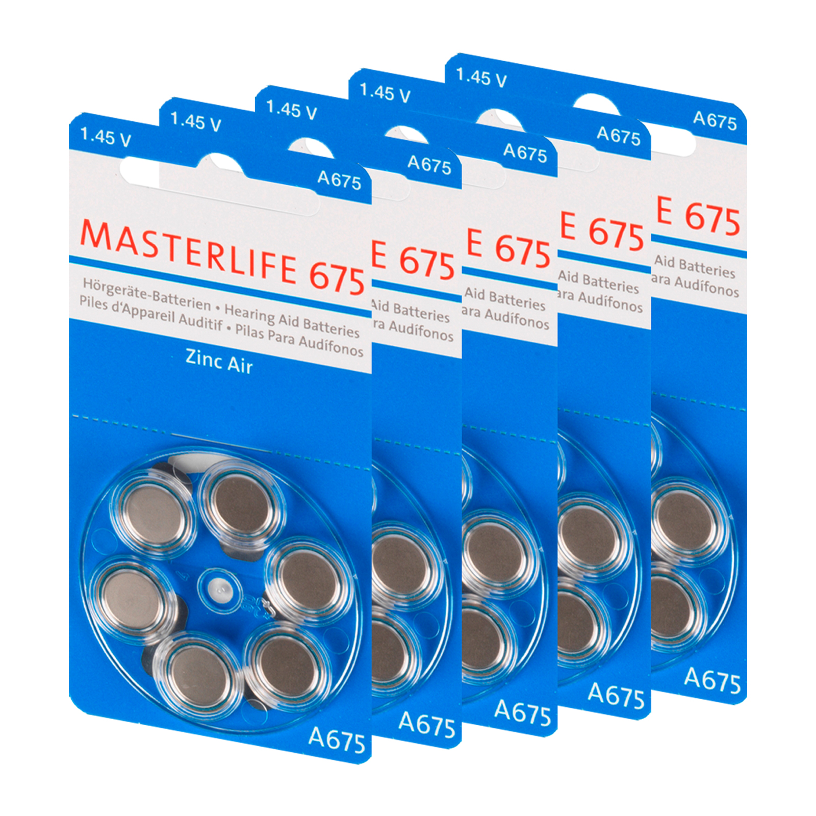 30 Stück Masterlife HÖRGERÄTE BATTERIE Typ 675 PR44 blau A675 Mercury Free