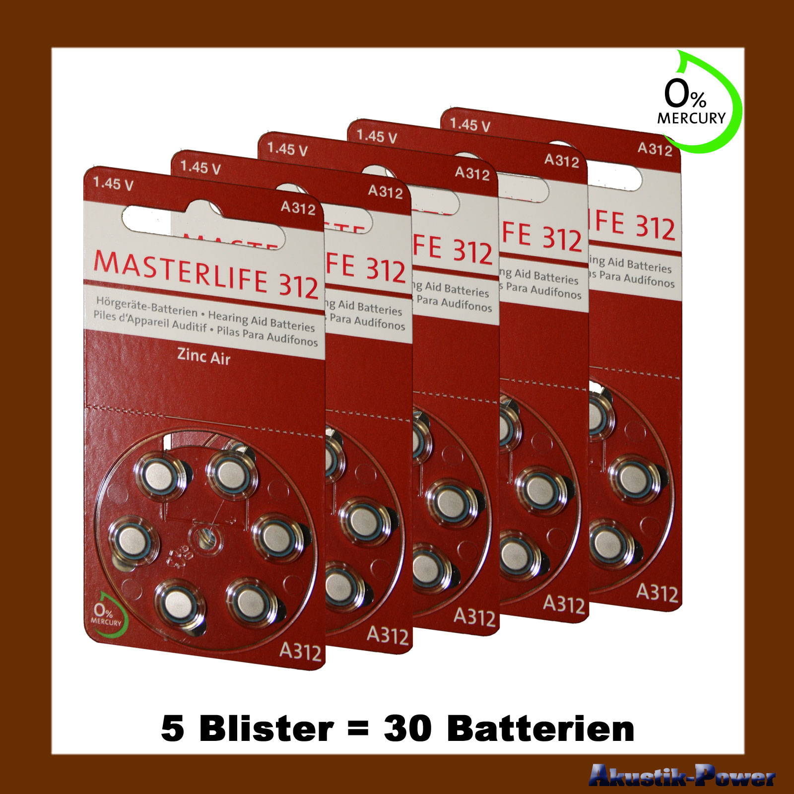 Batterie Zinco Aria 1.45v 60 Batterie PowerOne 312 (PR41) Per Apparecchi Acustici - Zinco-Aria 1.45V, 180mAh, Colore Marrone Batterie Zinco Aria 1.45V Per Protesi - Foto 5